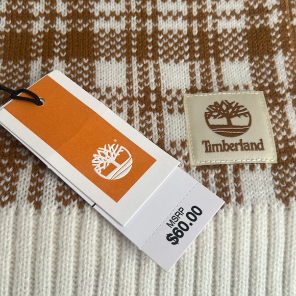 Timberland NWT Scarf Buffalo Plaid Beige  10" x 65" - Picture 3 of 4
